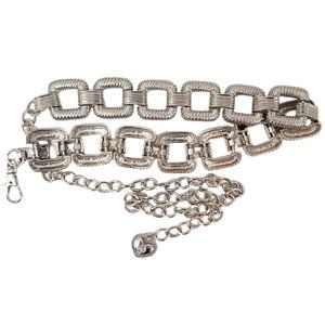 Silver Metal Chain Belt With Square Loops & Heart Charm - Women's Medium
